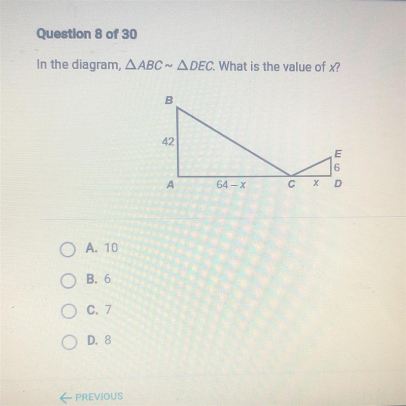 PLEASEEEE HELP In the diagram, AABC-ADEC What is the value of x?-example-1