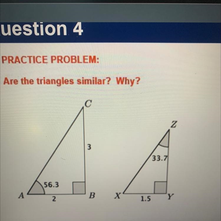 Are the triangles similar? Why?-example-1