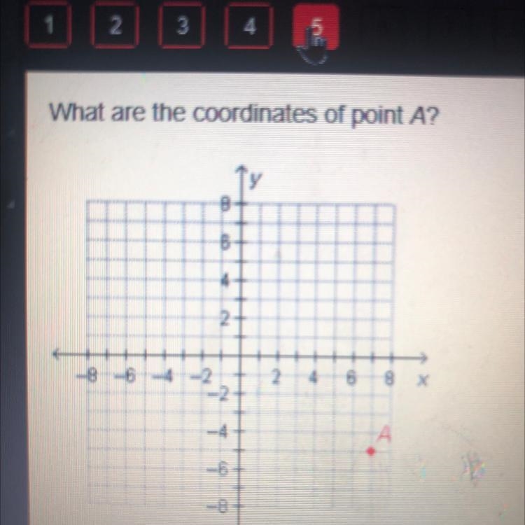 What are the coordinates of point A A.(8, -6) B.(-6, 8) C.(-5, 7) D.(7, -5)-example-1