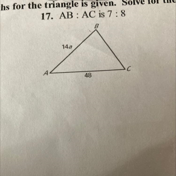 Help ASAP The ratio of two side lengths for the triangle given.Solve the variable-example-1