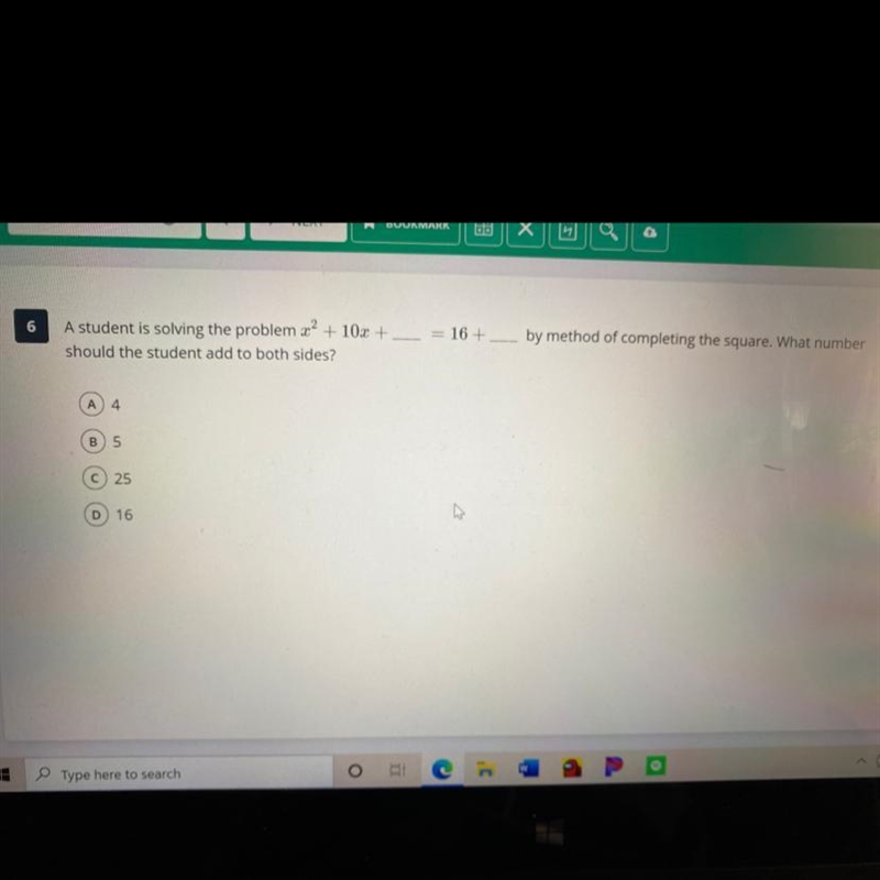 A student is solving the problem X to the power of 2+10x+ __=16+ __ my method of completing-example-1