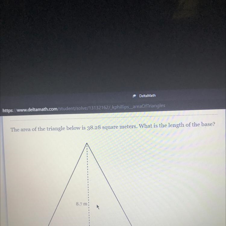 The area of the triangle below is 38.28 square meters. What is the length of the base-example-1