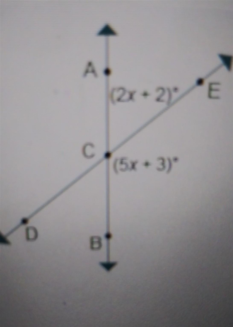 Lines DE and AB intersect at point C. What is the value of x?​-example-1