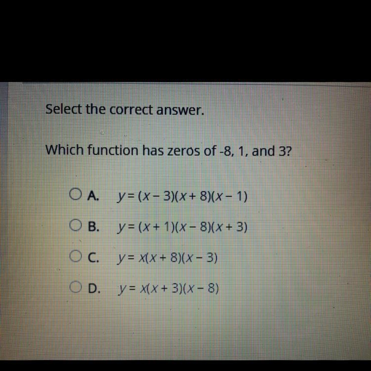 Which function has zeros of -8,1, and 3-example-1