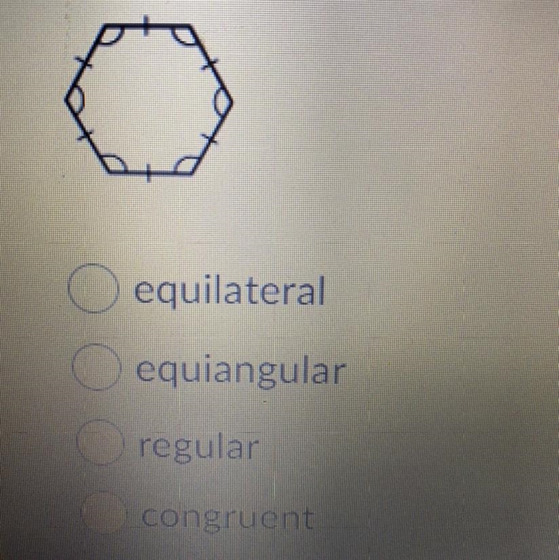 Which completely describes the polygon ? equilateral equiangular regular congruent-example-1