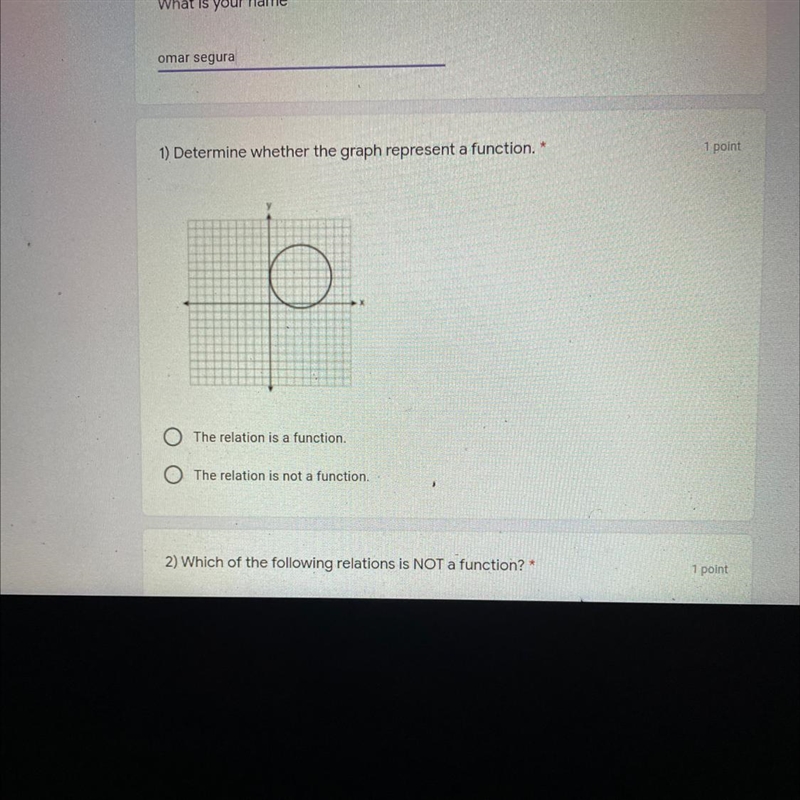 1 point 1) Determine whether the graph represent a function." The relation is-example-1