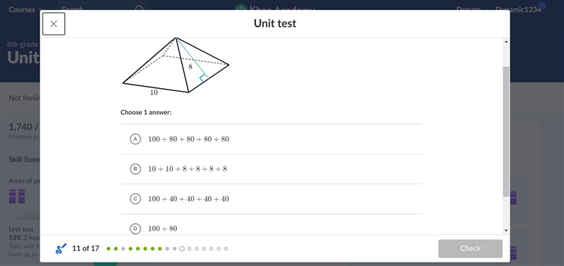 Which expression can be used to find the surface area of the following square pyramid-example-1