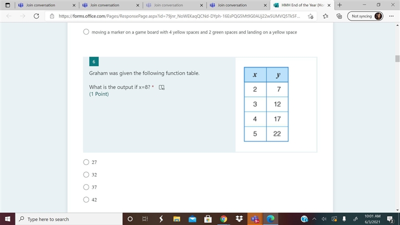 NEED HELP END OF THE YEAR TEST Graham was given the following function table. What-example-1