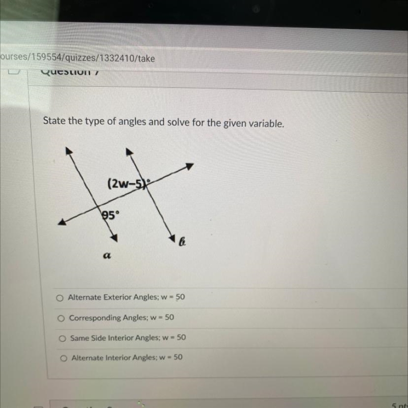 State the type of angles and solve for the gven variable, (26-58 95 Attemate Etter-example-1