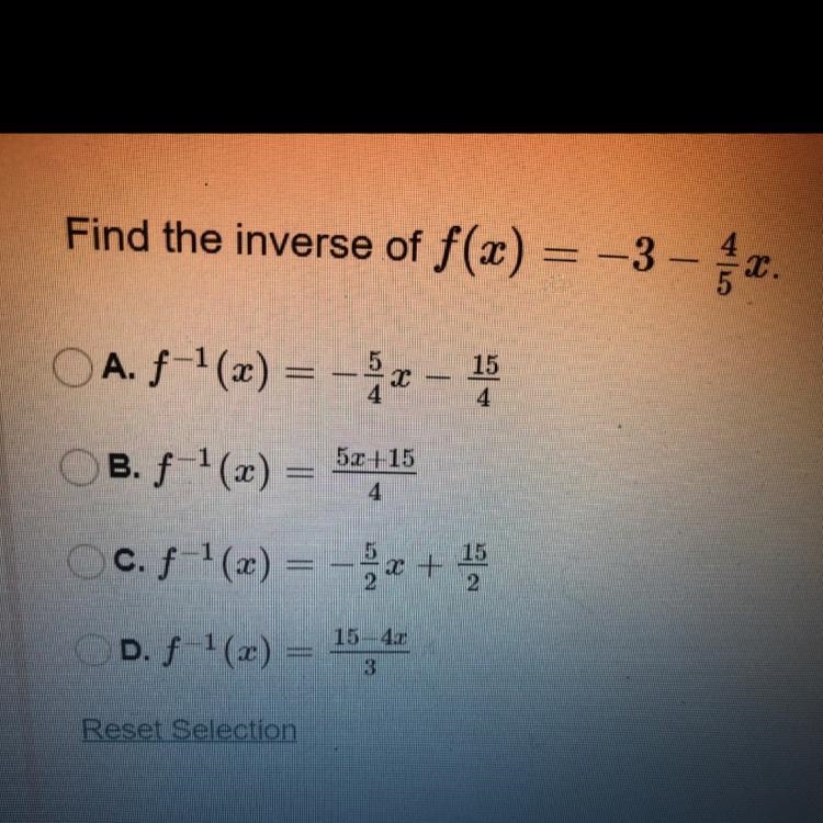 Find the inverse of f(x) = -3 -4/5x-example-1