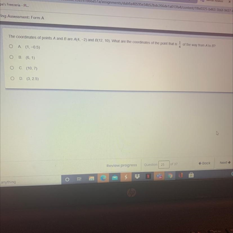 PLS ANSWER RN The coordinates of points A and B are A( 4-2) and B(12, 10). What are-example-1