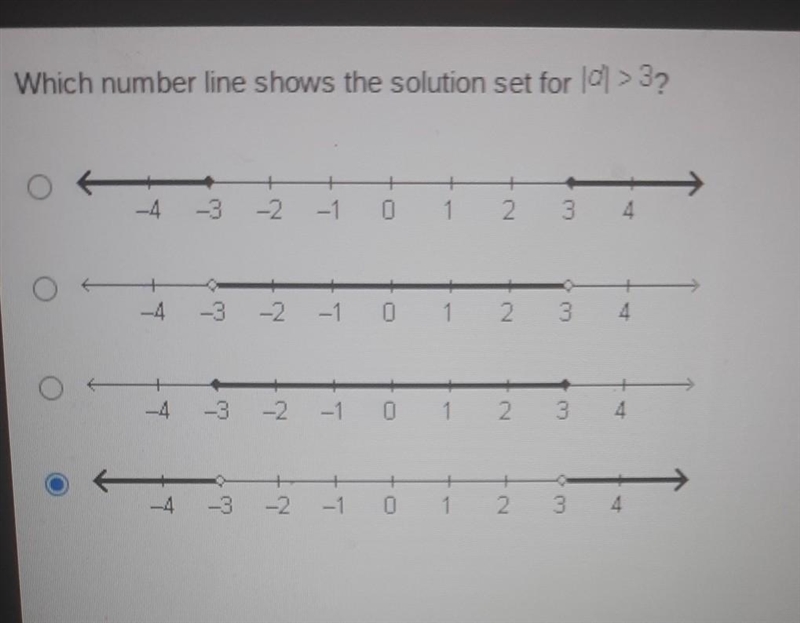 Witch number line shows the solution set for (D) > 3​-example-1