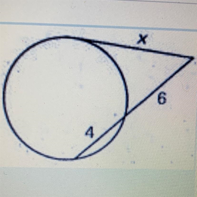 The figure consists of a tangent and a secant to the circle. Find the value of x. Leave-example-1