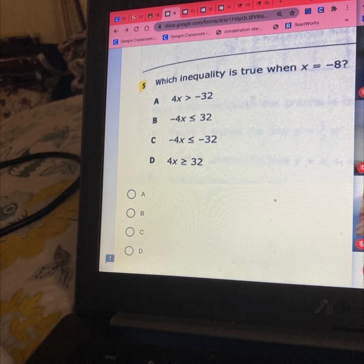 Which inequality is true when x = -8-example-1