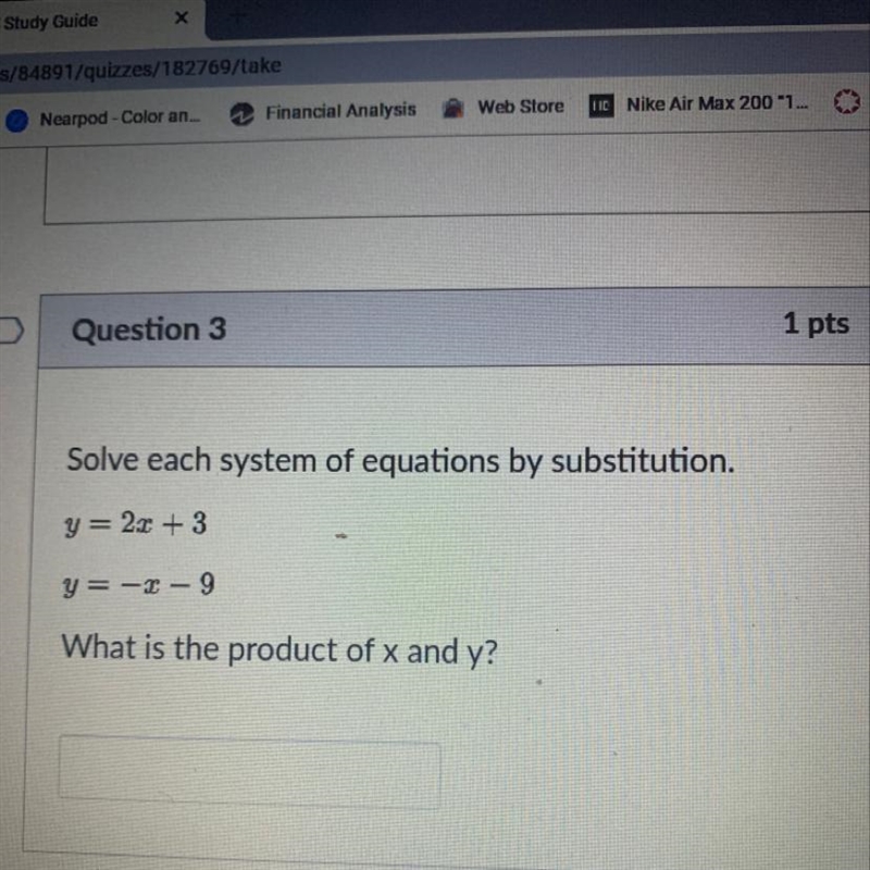 Solve each system of equations by substitution y = 2x + 3 y = -x - 9 What is the product-example-1