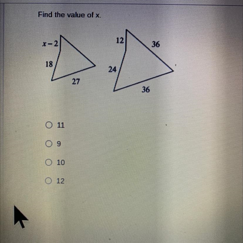 Find the value of x 12 36 18 24 27 36 0 11 9 0 10 012-example-1