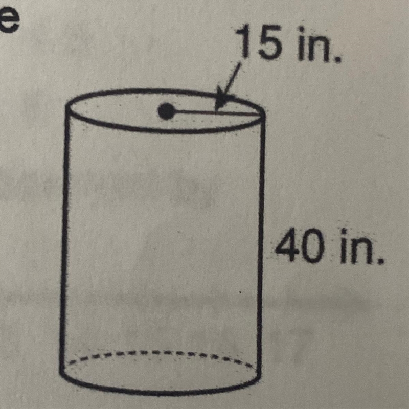 What is the volume of the cylinder? Use 3.14 for a. A 1200 cubic inches B 1884 cubic-example-1