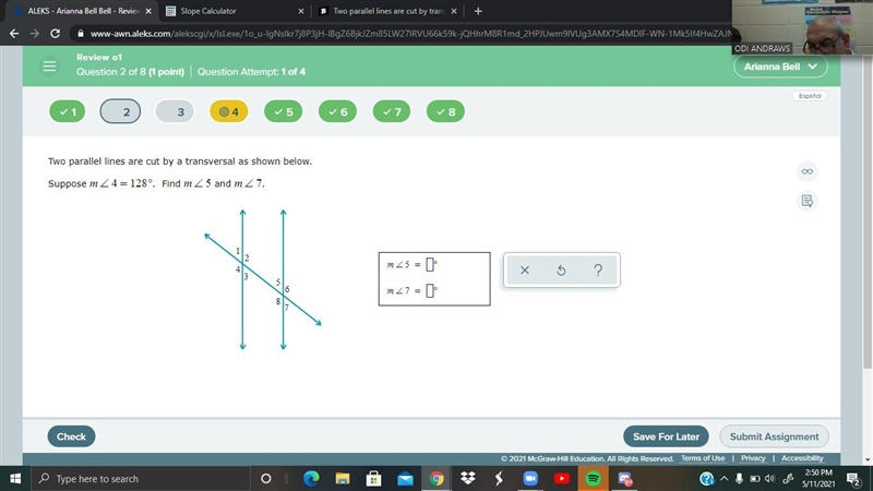 Two parallel lines are cut by a transversal as shown below.-example-1