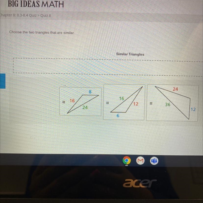 CHOOSE 2 triangle that’s are similar-example-1