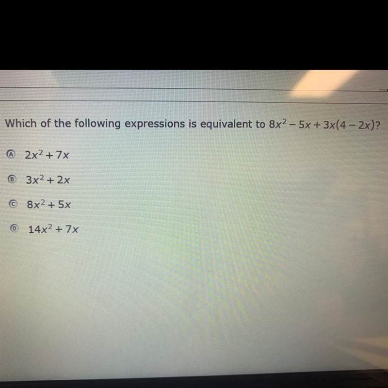 Which of the following expression is equivalent to 8x^2~5x+3x(4-2x)?-example-1