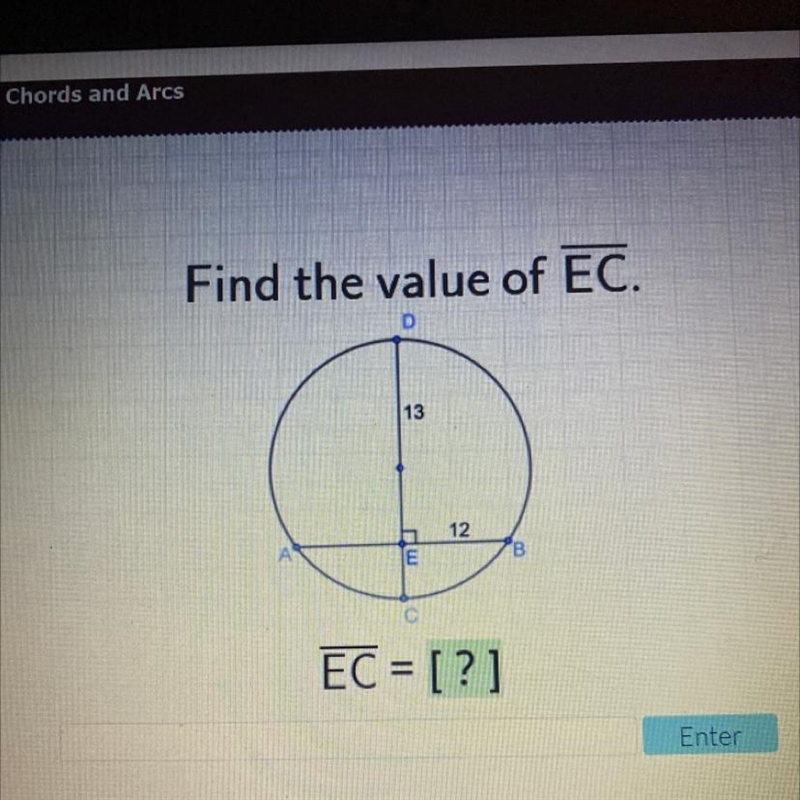 Find the value of EC. D 13 12 17 E B C EC = [?] Enter-example-1