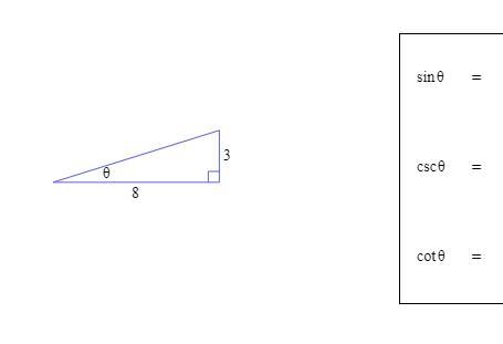 Find sin0, csc0 and cot0 where 0 is the angle shown in the figure. Give exact values-example-1