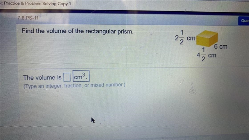 Find the volume of the rectangular prism.-example-1