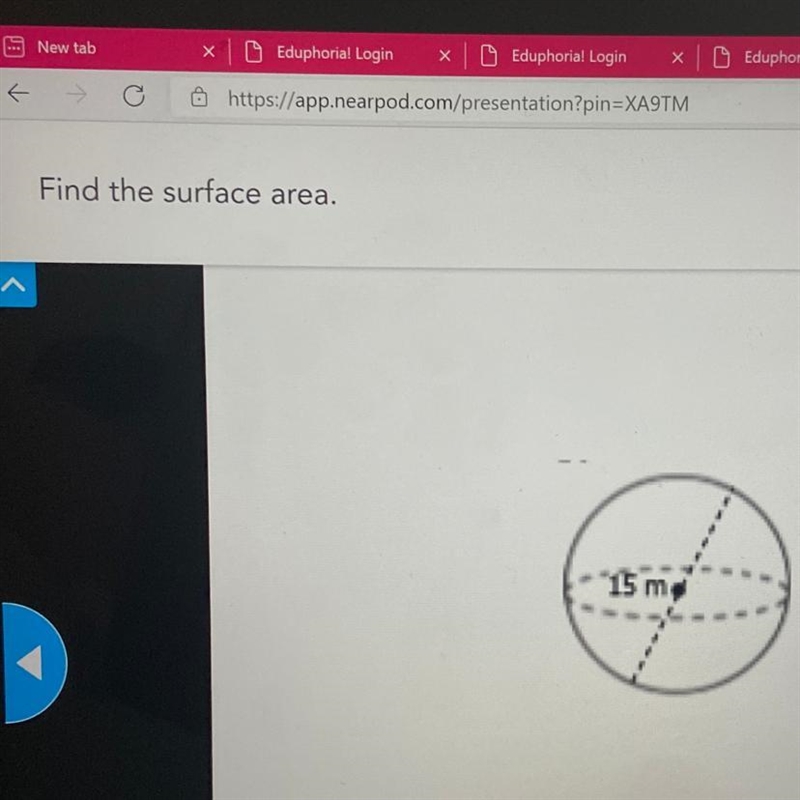 Find the surface area. 15 m-example-1