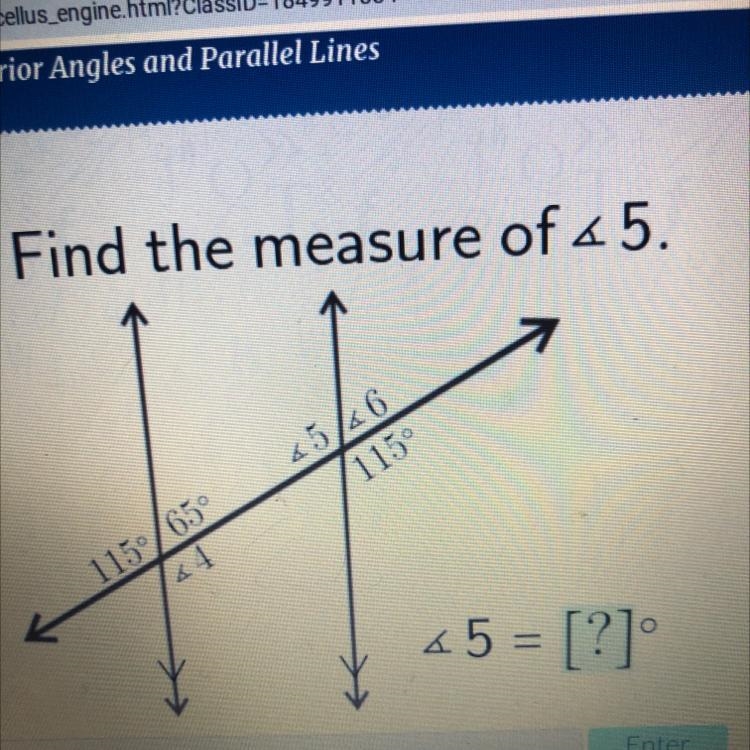 Find the measure of < 5. 4526 115° 1150/65 45 = [?]-example-1