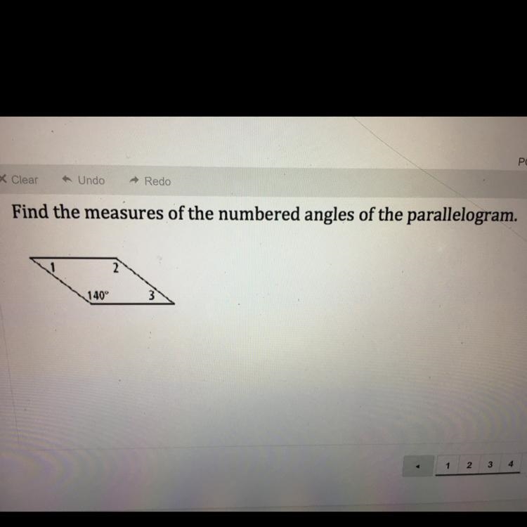 Find the measures of the numbered angles of the parallelogram.-example-1