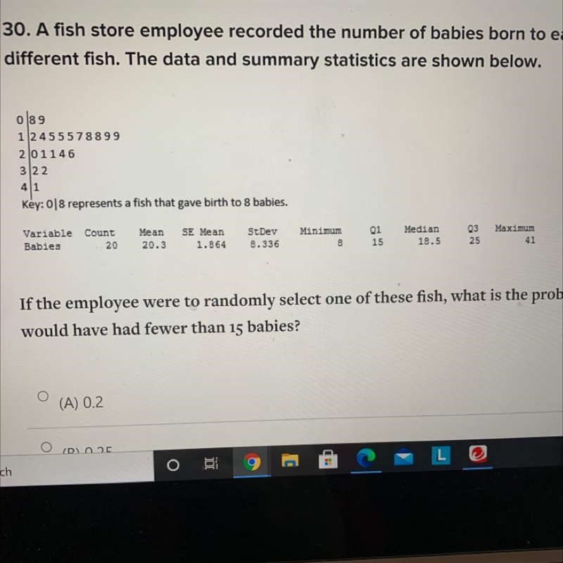 30. A fish store employee recorded the number of babies born to each of 20 different-example-1