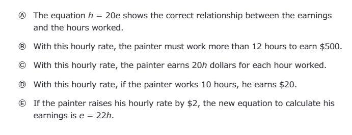 A painter charges $20 for every hour that he paints. Let h represent the number of-example-1