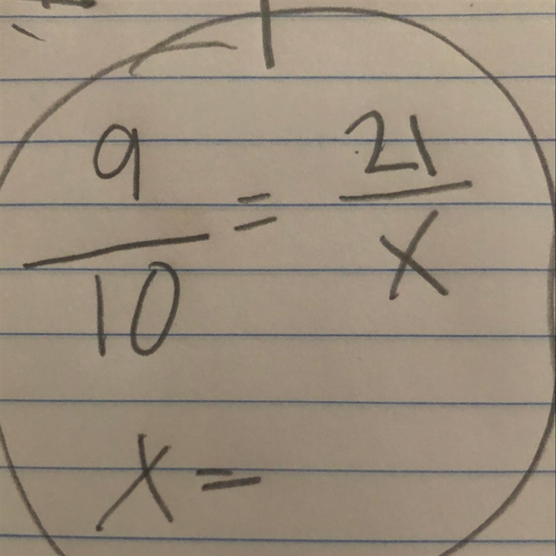 What is the scale factor of 9/10=21/x what is x-example-1