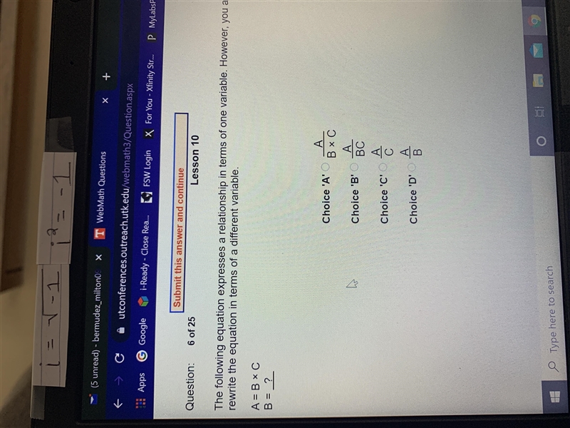 Rewrite the equation A = b x c B = ?-example-1