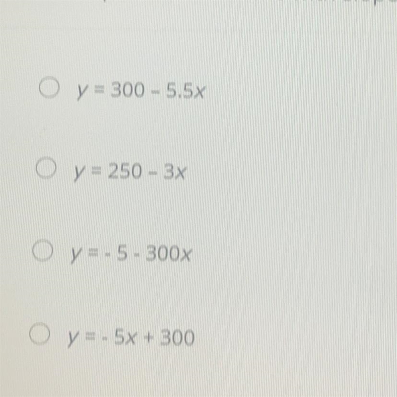 Write the equation of the ine with slope 5 and y-intercept 300.-example-1