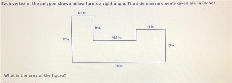 What the area of the figure A)396 square inches B) 287.5 C) 419.5 D) 612-example-1