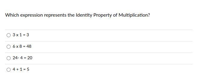 Which expression represents the Identity Property of Multiplication?-example-1