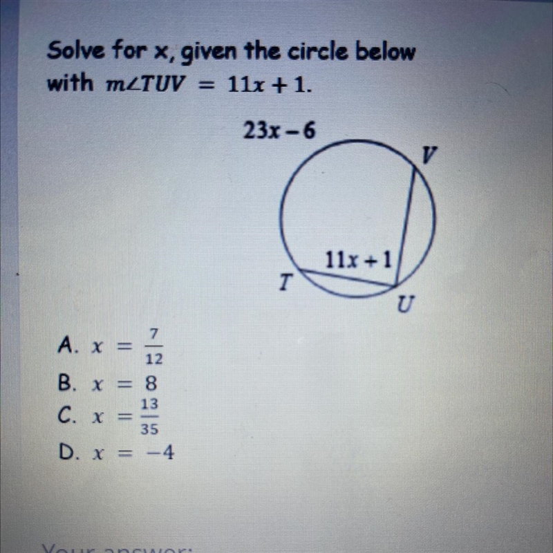 Solve for x,given the circle below with m-example-1