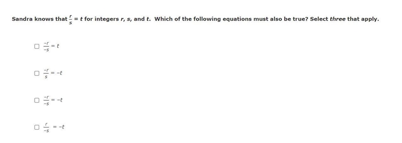 Which of the following equations must also be true? Select three that apply.-example-1