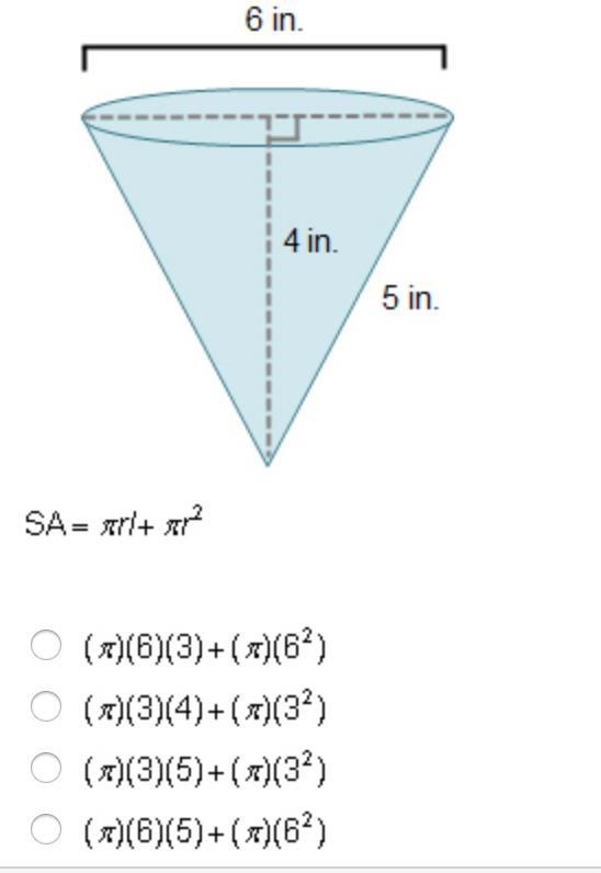 Which expression represents the surface area of the cone?-example-1