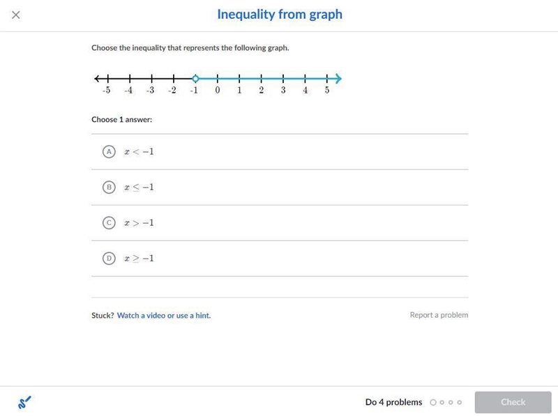 Choose the inequality that represents the following graph.-example-1