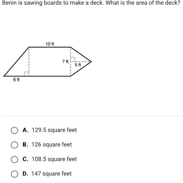 Benin is sawing board to make a deck. What is the area of the deck?-example-1