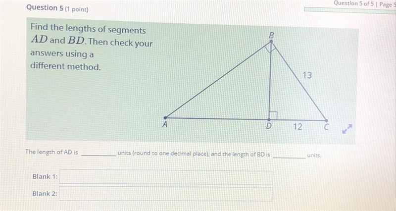 (10 POINTS) find the lengths of segments AD and BD-example-1