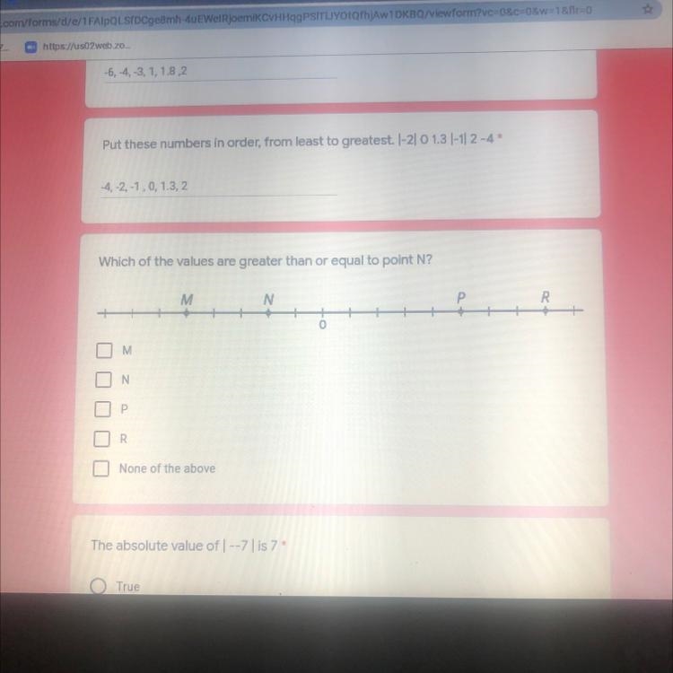 Please help !!!!! Which of the values are greater than or equal to point N? R M N-example-1