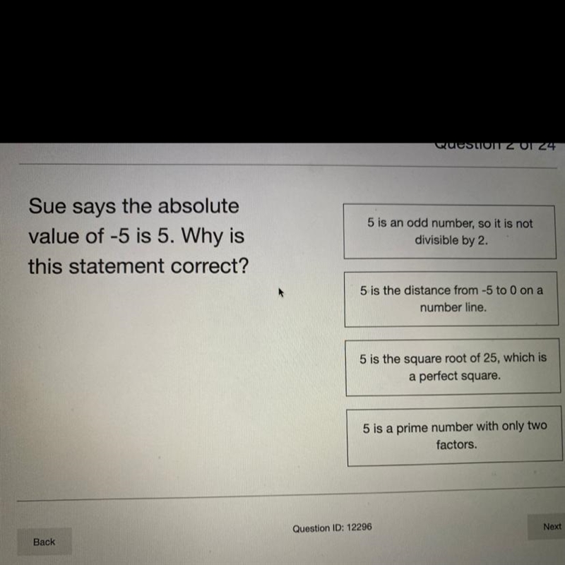 She says the absolute value of -5 is 5 why is this statement correct-example-1