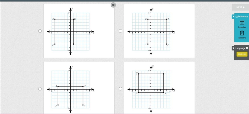 The points W(1,4), X(1,−4), Y(−5,−4), and Z(−5,4) form rectangle WXYZ. Which graph-example-1