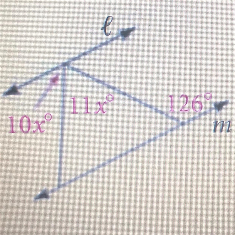 Find the value of x for which I || m. A) x=4 B) x=10 C) x=8 D) x=6-example-1