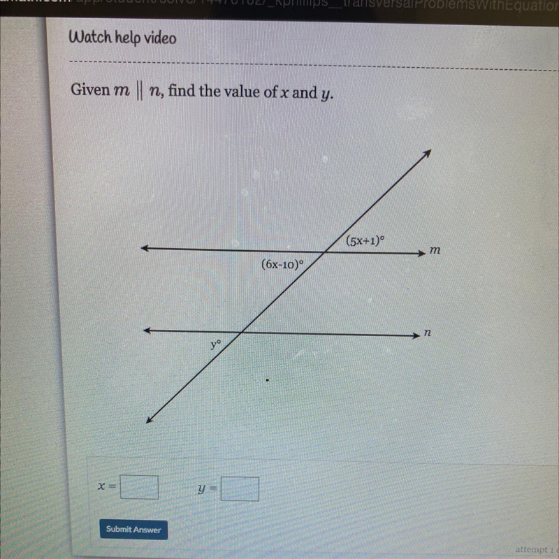 Given m n, find the value of x and y.-example-1