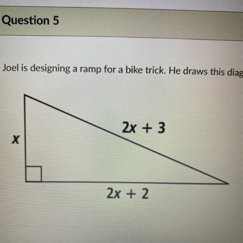 Joel is designing a ramp for a bike trick. He draws this diagram. What is the value-example-1