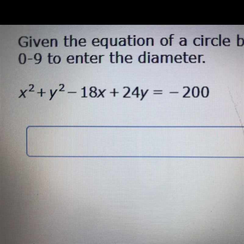 Given the equation of a circle below, find the diameter of the circle. Use only the-example-1